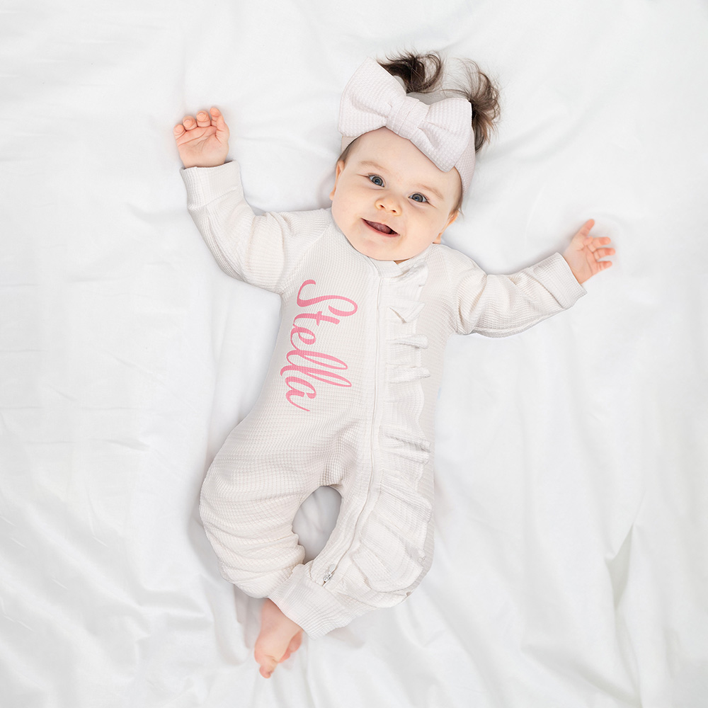 Chandail de bébé personnalisé 100% coton avec nom gaufré et bandeau à fermeture éclair Cadeau d'anniversaire pour fille Nouveau-né