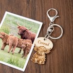 Personalised Cute Highland Cow Wooden Keychain  with Name Bag Accessories  Birthday Gift for Highland Cow Lovers