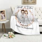 Personalisierte Cartoon Braut und Bräutigam weiche Decke mit Namen Home Decor Hochzeit Datum Jahrestag Geschenk für Newlyweds Paare