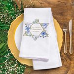 Personalised Floral Jewish Star Super Absorbent 100% Cotton Waffle Towel with Name Passover Gift for Jewish Family