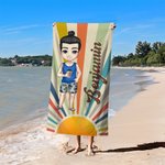 Personalisiertes Retro Sonnenstrahlen Cartoon Weiches Schnelltrockendes Strandtuch mit Namen Reise-Zubehör Geburtstag Geschenk für Familie Freund