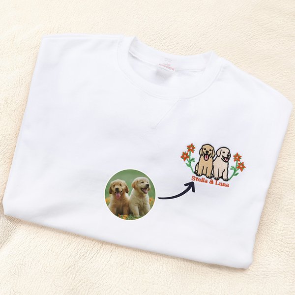 Personalizzato ricamato Fiore Cane Gatto Pet Ritratto Foto T-Shirt Felpa con cappuccio con nome Compleanno Anniversario Regalo per gli amanti degli animali domestici