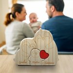 Puzzle di legno personalizzato con 2-5 nomi incisi a tema di pinguino con cuore rosso decorazione per casa regalo di compleanno per famiglia