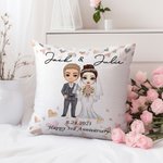 Gepersonaliseerd Cartoon Bruid en Bruidegom Hart Zacht Kussenovertrek met Naam en Huwelijksdatum Huwelijksdecoratie Verjaardagsgeschenk voor Paar