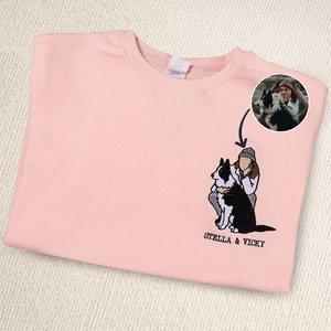 Personalised Embroidered Pet Photo Design Multicolor T-shirt Sweatshirt Hoodie with Text Holiday Birthday Gift for Family Pet Lovers