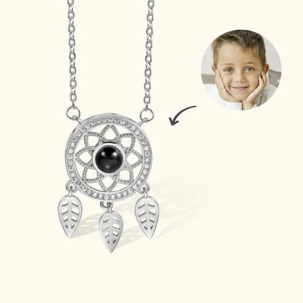 Personalized Dreamcatcher Photo Projection Sterling Silver Necklace with I Love You in 100 Languages Birthday Anniversary Gift for Women