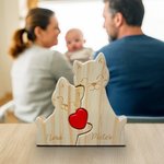 Gepersonaliseerde Houten Kat Familie Rode Hart Puzzel met 2-5 Namen Bureau Decoratie Verjaardag Jubileum Cadeau voor Familie