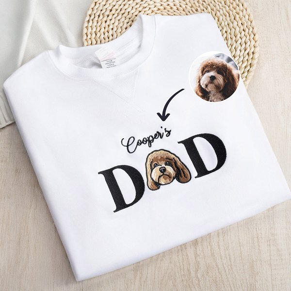 Personalized Embroidered Dog Cat Pet Portrait Photo Soft T-shirt Sweatshirt Hoodie with Name Birthday Holiday Gift for Pet Owners Lovers