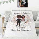 Personalisierte Cartoon Braut und Bräutigam weiche Decke mit Namen Home Decor Hochzeit Datum Jahrestag Geschenk für Newlyweds Paare