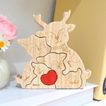 Personalisiertes Niedliches Elch-Familie Holzpuzzle mit 2-5 Namen Rotem Herz Schreibtisch Deko Muttertag Geburtstag Jahrestag Geschenk für Familie