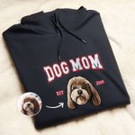 Personalized Embroidered Dog Mom Pet Portrait Photo T-shirt Sweatshirt Hoodie with Year Mother’s Day Birthday Gift for Mom Pet Lover Owners