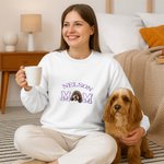 Personalised Embroidered Dog Cat Pet Portrait Photo T-shirt Sweatshirt Hoodie with Name Title Birthday Holiday Gift for Pet Owners Lovers