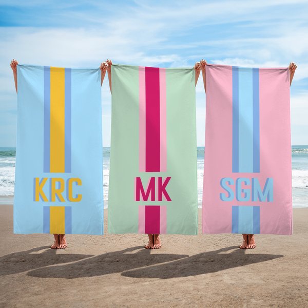 Personalized Beach Towel Summer Vacation Essentials Quick Dry Sand Free with Monogram Stripe Travel Gift