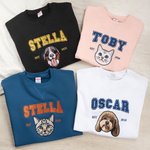 Personalisierte Multicolor Stickerei Hund Katze Haustier Porträt Foto T-shirt Sweatshirt Hoodie mit Namen und Jahr Haustier Party Geburtstag Geschenk für Tierliebhaber Besitzer