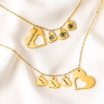 Personligt födelsesten födelsedag blomma ihåligt hjärta halsband med 1-8 graverade namn Familjesmycken födelsedag årsdag present till mormor mamma
