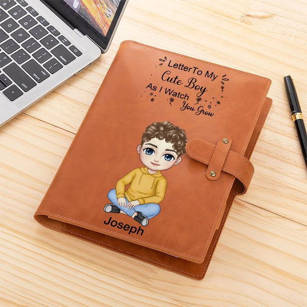 Personalised Cartoon Character A5 Sketchbook Notebook PU Leather Cover with Name and Text Storage Pocket Back to School Birthday Gift for Kids