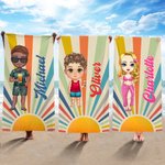 Personalisiertes Retro Sonnenstrahlen Cartoon Weiches Schnelltrockendes Strandtuch mit Namen Reise-Zubehör Geburtstag Geschenk für Familie Freund
