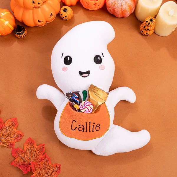 Peluche fantasma personalizado suave y tierno con nombre y bolsillo para dulces regalo de fiesta de Halloween para niños