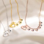 Personligt födelsesten födelsedag blomma ihåligt hjärta halsband med 1-8 graverade namn Familjesmycken födelsedag årsdag present till mormor mamma