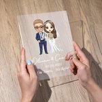 Personalized Cartoon Bride and Groom Acrylic LED Night Light with Name Date and Wooden Base Wedding Anniversary Gift for Newlyweds Couple