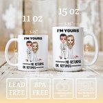 Personalised I'm Yours No Returns or Refunds Cartoon Bride and Groom Ceramic Mug with Names Wedding Anniversary Gift for Newlyweds Couples