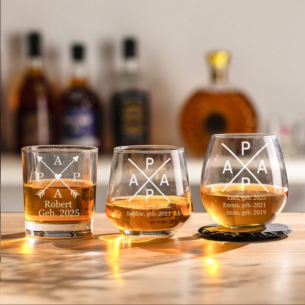 Personalisiertes Gekreuztes Design Papa Whiskyglas mit Textgravur Haus Deko Vatertag Geburtstag Geschenk für Papa Opa