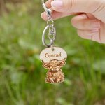 Personalised Cute Highland Cow Wooden Keychain  with Name Bag Accessories  Birthday Gift for Highland Cow Lovers