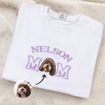 Personalised Embroidered Dog Cat Pet Portrait Photo T-shirt Sweatshirt Hoodie with Name Title Birthday Holiday Gift for Pet Owners Lovers