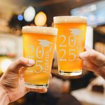 Personalized Graduation Cap Class of 2025 16 oz Beer Glass with School Name and Year Party Favor Birthday Gift for Graduates Classmates Friends