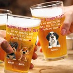 Personalized 1-4 Cute 3D Cartoon Dogs 16 oz Clear Beer Glass with Name Father's Day Birthday Anniversary Gift for Dog Dad Beer Lovers