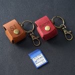 Personalised Mini Portable Genuine Leather SD Card Holder Storage Bag with Engraved Name and Keychain Camera Accessory Birthday Gift for Photographer