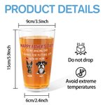 Personalized 1-4 Cute 3D Cartoon Dogs 16 oz Clear Beer Glass with Name Father's Day Birthday Anniversary Gift for Dog Dad Beer Lovers
