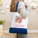 Personlig garnkorg med blommor Återanvändbar tygkasse i canvas med namn Resetillbehör Födelsedag Mors dag Present till Crochters Stickälskare