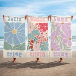 Asciugamano da spiaggia personalizzato multicolorato floreale ad asciugatura rapida con nome regalo estivo per vacanze in piscina per donne