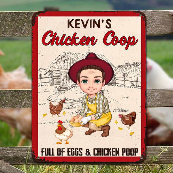 Personalisierte Cartoon Charakter Huhn Ente Coop Bauernhof Metallschild mit Namen Bauernhof Zubehör im Freien Dekor Geburtstagsgeschenk für Familie Landwirt Züchter