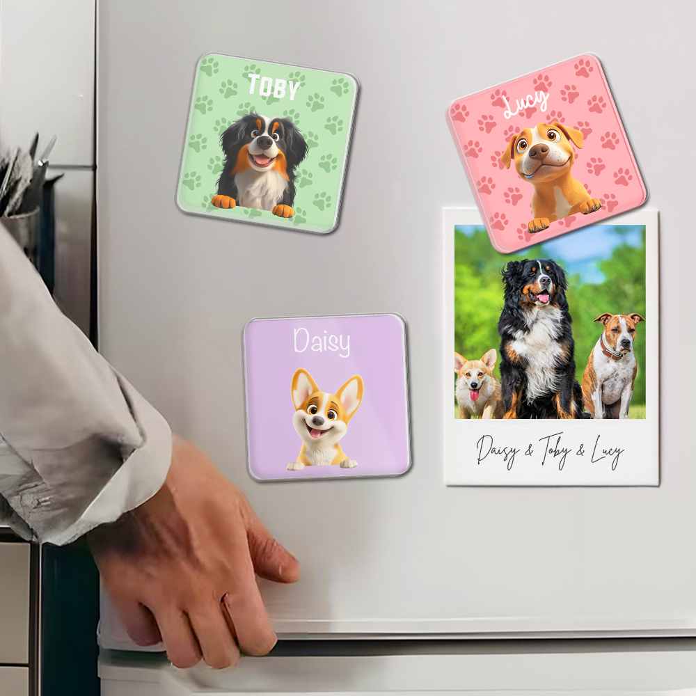Aimant frigo en acrylique pour chien avec nom Cadeau d'anniversaire pour papa chien maman chien amoureux des animaux de compagnie