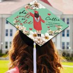Personalized She Believed She Could So She Did Birth Flower Cartoon Graduation Cap Topper Decoration with Name and Year Graduation Gift for Women