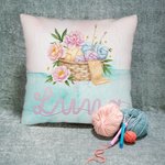 Personalisierte Blumen häkeln Garn Korb weich werfen Kissenbezug mit Namen und Taschen Home Decor Geburtstag Housewarming Geschenk für Strick-Liebhaber