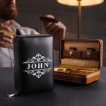 Personalized Monogram PU Leather Portable Cigar Humidor Case with Name and Date Birthday Wedding Father's Day Gift for Men Cigar Enthusiasts