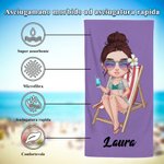 Asciugamano da spiaggia personalizzato con personaggio in stile cartone animato e nome essenziale per estate al mare regalo per famiglia