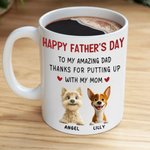 Personalized To My Amazing Dad Cute Cartoon 3D Dog 11 oz 15 oz White Ceramic Mug with 1-4 Names Birthday Happy Father's Day Gift for Dog Dad Dog Lover