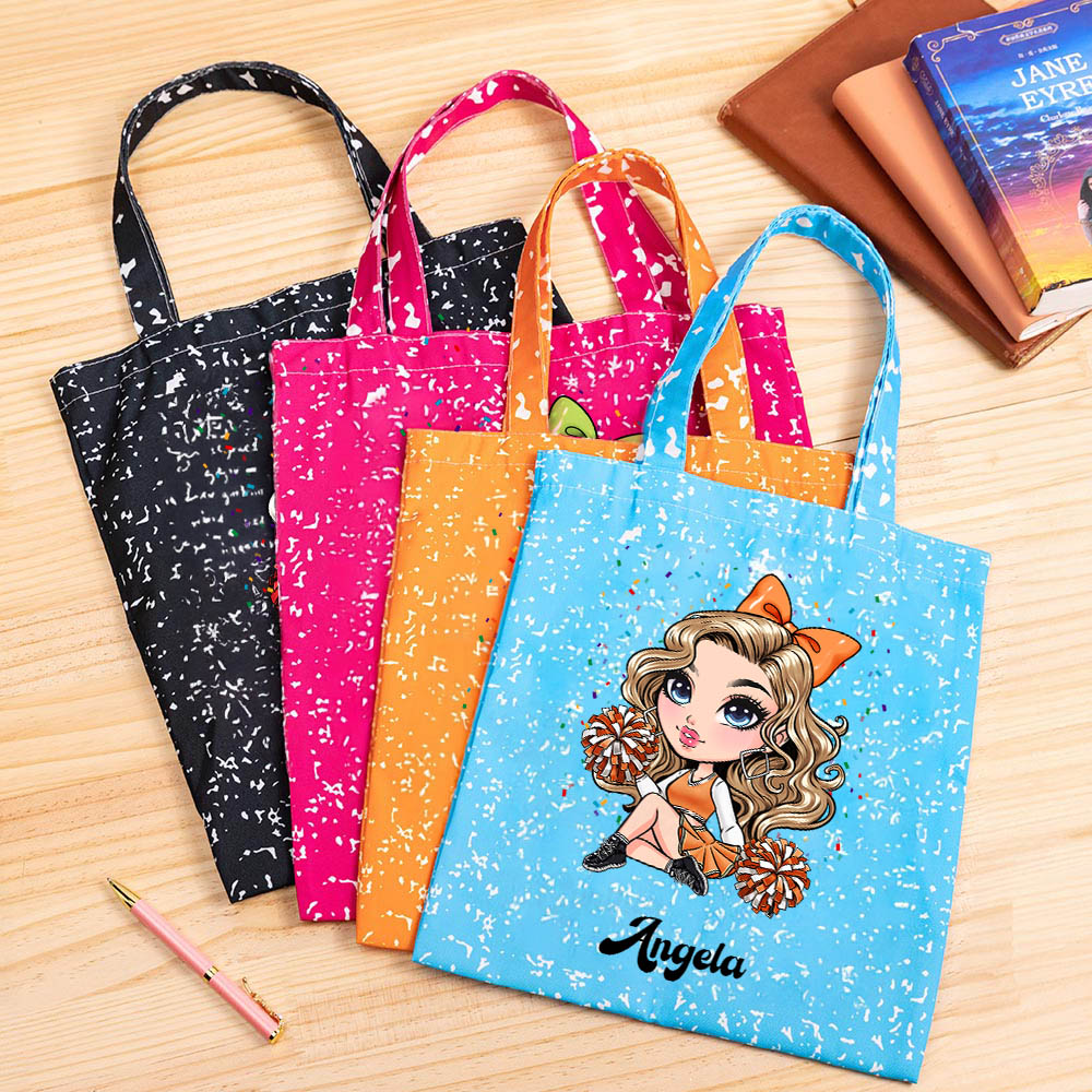 Sac à dos en toile à texture marbrée pour pom-pom girls avec nom Sac à dos de grande capacité pour le transport Cadeau d'anniversaire pour femmes