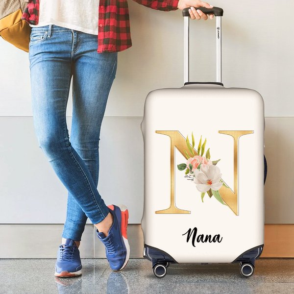 Personalized Boho Floral Initial Luggage Cover Protector Fits 18-32 Inches Suitcase with Name Travel Accessories Birthday Gift for Family Friends