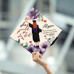 Personalized She Believed She Could So She Did Birth Flower Cartoon Graduation Cap Topper Decoration with Name and Year Graduation Gift for Women