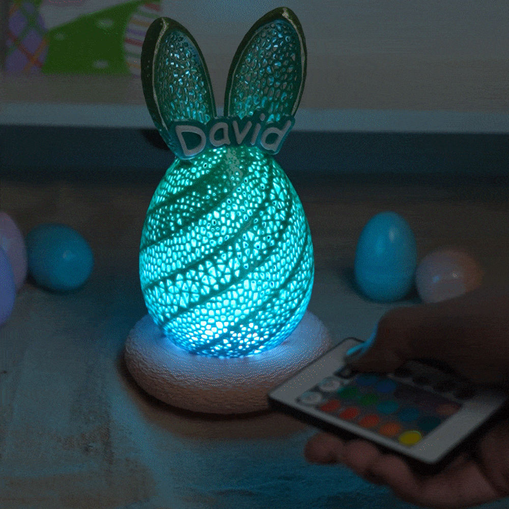 Personalized Multicolor Easter Bunny Egg LED Night Light with Name and Base Room Decor Easter Gift for Girls Boys
