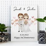 Personalized Cartoon Bride and Bridegroom Frameless Black Framed Painting with Name and Wedding Date Home Decor Anniversary Gift for Couple Newlyweds