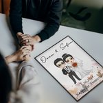 Personalized Cartoon Bride and Bridegroom Frameless Black Framed Painting with Name and Wedding Date Home Decor Anniversary Gift for Couple Newlyweds