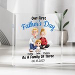 Personalized As A Family Of Three Cartoon Characters Square Heart Acrylic Plaque with Name and Date Home Decor Father's Day Gift for Family