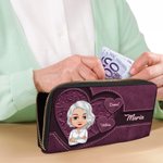 Cartera larga personalizada de cuero PU con 1 a 8 nombres y compartimentos con personaje de dibujos animados regalo para mujeres en Día de la Madre