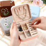 Personalized Birth Flower PU Leather Jewelry Box with Name Portable Travel Essential Birthday Wedding Gift for Women